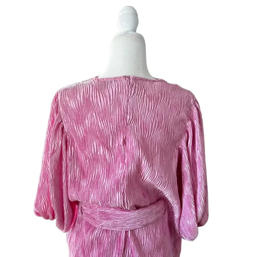 Ganni Pleated Satin Mini Dress Pink 8